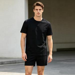 Conjuntos para hombre con logotipo personalizado, conjunto de camiseta negra informal vintage lavada y pantalones cortos rotos, conjunto informal de verano para hombre. - Product Image 5
