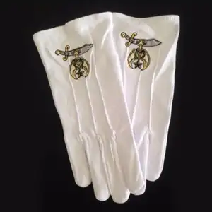 High Quality En387 Multi Purpose White Church Masonic Cotton Regalia Gloves With Embroidery Logo
