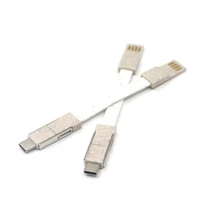 2023 New Eco Friendly Wheat Straw Material Gift Items 3 in 1 Magnetic USB C Data Cable Mini Keychain For Type C For Micro USB