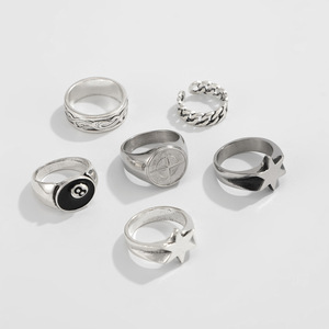 6Pcs/Set Punk Five-pointed Stars <strong>Rings</strong> for Men Hip-Hop Billiards Number Black <strong>8</strong> <strong>Ball</strong> Adjustable Open <strong>Ring</strong> Set Male Party Jewelry - Product Image 5