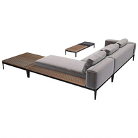 Canapé d'angle moderne de luxe en aluminium teck avec coussin 6 places en forme de L sectionnel pour jardin extérieur