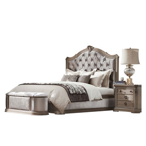 Ensemble de chambre à coucher de luxe finition or antique de style sculpté et solide avec lit en bois français - Product Image 5