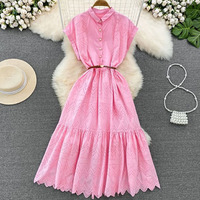 Robe chemise élégante Joydressing orange brodée à œillets pour femme, boutonnée, à volants, coupe trapèze, longueur midi, pour l'été, vente en gros, personnalisable