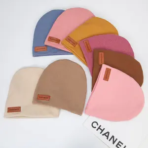 Automne et hiver enfants chapeau décontracté unisexe bébé enfants bonnets avec étiquettes en cuir faites à la main Super doux bonnet chapeaux en gros