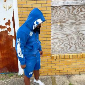 Sweat à capuche unisexe avec crâne surdimensionné et fermeture éclair, logo personnalisé, style Street Wear, patch de broderie en détresse 100% coton brut - Product Image 6