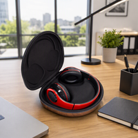 Nouvelle conception, étui pour casque en cuir PU rigide EVA personnalisé ISO avec fermeture éclair, résistant à l'eau, antichoc, 2-3 compartiments pour les voyages