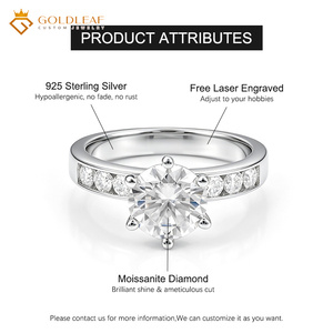 Goldleafgem Custom Brilliant Cut Moissanite 18K Gold Plated Prong Setting Classic 925 <b>Silver</b> Women's Wedding Engagement <b>Ring</b> - Product Image 2