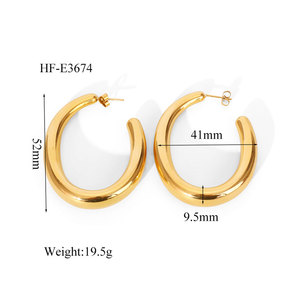 Wholesale Bulk 316L Stainless Steel 14k 18k Gold Plated Fine Jewelry Fashion Hoop Exaggerated Light Big <b>Large</b> Earrings for Women - Product Image 6