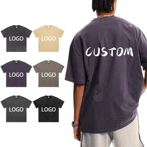 Vente en gros personnalisée de T-shirts rétro à col rond pour hommes, en coton, coupe oversize, grande taille, délavé, effet délavé à l'acide - Product Image 1