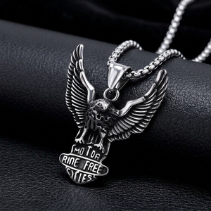 Collier pendentif aigle en acier inoxydable pour homme, style moto, design géométrique asymétrique, bijou cadeau - Product Image 1