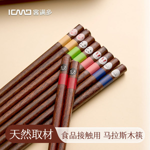Japanese Style Cartoon Solid Wood Chopsticks Round Anti Mold Non Slip Household Use 5 Pairs Pack - Product Image 2