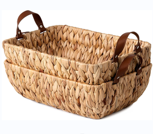 <span class=keywords><strong>Wicker</strong></span> giỏ nước lục bình handwoven giỏ cho phòng tắm tổ chức Lưu trữ khăn giỏ với Faux Da xử lý - Product Image 1