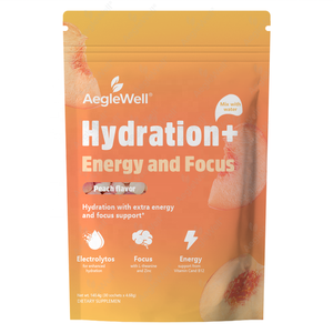 Aegelwell Polvo Electrolítico para Hidratación con Apoyo Energético y <span class=keywords><strong>de</strong></span> Concentración, Enriquecido con L-Teanina, Zinc y Vitamina B12, Sabor Melocotón - Product Image 1
