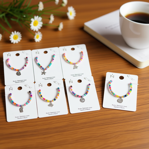 Braccialetto Elastico con Perline, Ciondolo in Acciaio Inossidabile, Gioielli con Charm Colorati Fatti a Mano, Set da 12 Pezzi - Product Image 3