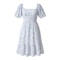 Robe courte en viscose à carreaux pour femme, manches bouffantes, décontractée, à porter au quotidien, élégante, respirante, de haute qualité