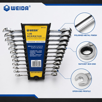 WEIDA 5PCS 8-16mm Kunci Kombinasi Metrik dengan Ratchet Profesional Bahan Baja CR-V Set Peralatan Tangan Kunci Pas