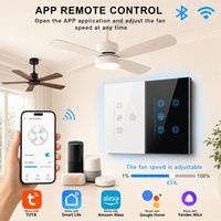 Anpassbarer US Tuya Smart WiFi Deckenventilator Touch-Schalter Gehärtetes Glaspanel Sprachsteuerung Kompatibel mit Alexa Google Home
