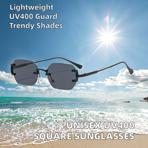 New Stylish Unframed Full Rim <b>Square</b> UV400 Metal Unisex <b>Sunglasses</b> Lightweight Comfortable - Product Image 2