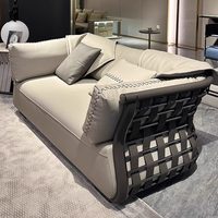 Ensemble de canapés en cuir véritable de luxe léger postmoderne italien avec espace de rangement en éponge, en cuir pleine fleur de forme personnalisée pour salon