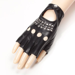 Gants en peau de mouton demi-doigt de fabrication fine Gants en <span class=keywords><strong>cuir</strong></span> véritable pour dames de mode - Product Image 1