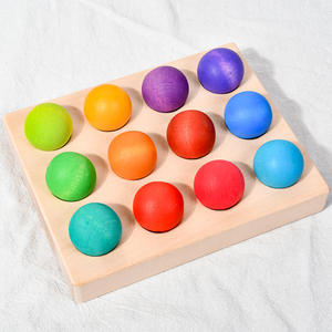 12 boules arc-<span class=keywords><strong>en</strong></span>-ciel Montessori outil d'enseignement perles roulantes Puzzle pour enfants blocs de construction boules <span class=keywords><strong>en</strong></span> <span class=keywords><strong>bois</strong></span> massif colorées - Product Image 3