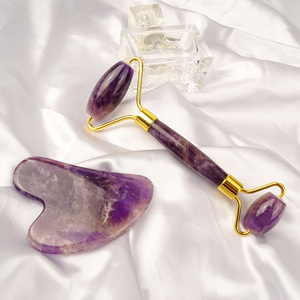 Beliebteste Amethyst Roller Gua Sha Gesichts <span class=keywords><strong>massage</strong></span> Stein Lila Jade <span class=keywords><strong>Massage</strong></span> Roller Natürliches Amethyst Jade Roller Set - Product Image 5