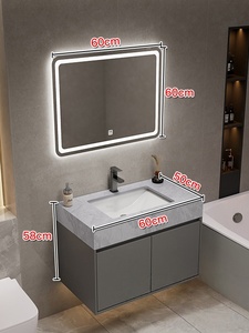 Ensemble de meubles de salle de bain modernes à double vasque pour toilettes publiques, meuble-lavabo mural en marbre, résistant à l'eau, facile à nettoyer, style ferme - Product Image 6