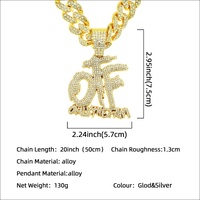 Bijoux en alliage rempli d'or et strass bling hip hop lettre OTF pendentif ras du cou