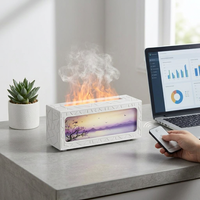 Diffuseur d'huiles essentielles créatif 3D avec peinture de paysage, télécommande, humidificateur à flamme simulée, lumière intelligente USB colorée