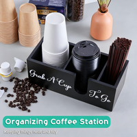 Support à tasses pour comptoir - Accessoires et organisateur de bar à café en bois - Organisateur de station à café pour tasses, couvercles, agitateurs et dosettes