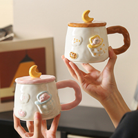 Tasse à eau créative et mignonne Lelyi, motif dessin animé. Mug en céramique à relief esthétique avec couvercle