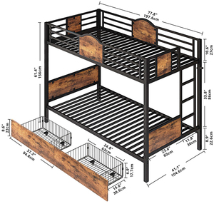 American Retro Style Bunk <b>Bed</b> for Youth Hostel Metal Frame Wooden <b>Cabinet</b> Double With Mattress Furniture American Style Furnitur - Product Image 5