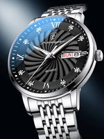 Montre à quartz pour homme POEDAGAR827, bracelet en acier inoxydable, étanche 5ATM, double calendrier, verre bleu, montre-bracelet décontractée pour homme