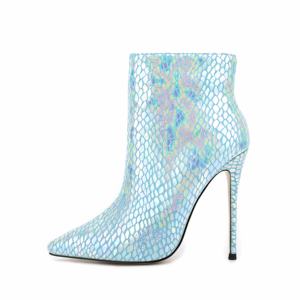 <span class=keywords><strong>Bottines</strong></span> de <span class=keywords><strong>danse</strong></span> Sexy à bout pointu pour femme, chaussures à <span class=keywords><strong>talons</strong></span> hauts de haute qualité, mode peau de serpent bleu brillant, <span class=keywords><strong>bottines</strong></span> pour dames, nouvelle collection hiver - Product Image 1