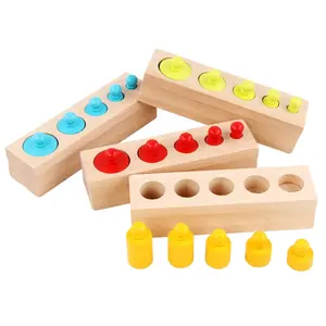 Houten Cilinder Puzzel Set Montessori Knop Cilinders Met Socket Kids Kleurrijke Cilinder Ladder Blokken