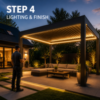 Pergola commerciale en aluminium thermolaqué avec toit à lames motorisé, imperméable, pour balcon, restaurant extérieur, hôtel, patio