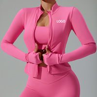 Veste de sport légère à fermeture éclair intégrale pour femme avec trous pour les pouces, veste de yoga, hauts de sport ajustés et courts
