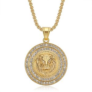 Collier pendentif tête de lion en acier inoxydable avec strass, bijoux Hip Hop unisexe, cadeau pour hommes et femmes - Product Image 5