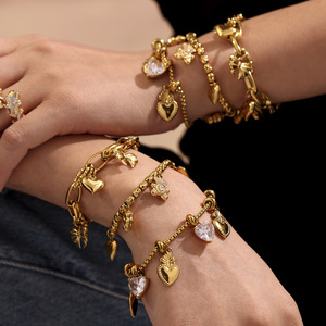Pulsera de Moda con Dijes de Oso y Zirconia 5A, de Acero Inoxidable Impermeable con Baño de Oro 18K, Inoxidable, Joyería de Regalo para Mujer - Product Image 1
