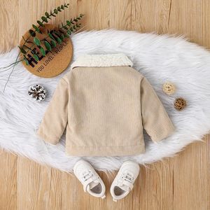 Veste en velours côtelé pour bébés garçons et filles, doublure Sherpa, col à revers, boutonnée, épaisse et chaude, vêtement d'extérieur teint pour l'hiver - Product Image 6
