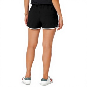 Women's Black Cotton Knitted High Waist Sporty Shorts Quick Dry Regular Fit Striped Color Blocked Drawstring Closure Workout - Product Image 2