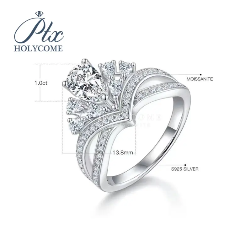 Holycome factory GRA 925 argento 5x8mm taglio pera VVS donne matrimonio fidanzamento moissanite anello
