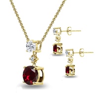JM Sterling 925 Silber Granat Rot Rubin Birth stone Schmuck Ohr stecker und 16 ''18'' Anhänger Halskette Schmuck Set für Frauen