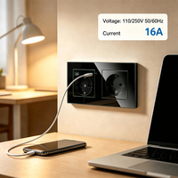 Prise murale UBARO série F 157 mm UE, 2 ports USB, 16 A, double Schuko, panneau en verre trempé ABS, blanc