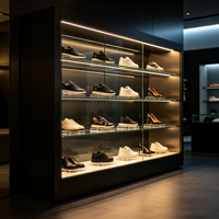 Vitrine de luxe pour sacs à main en bois massif avec étagères éclairées par LED pour boutique de sacs et de chaussures, vitrine de magasin
