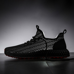Zapatos Deportivos Transpirables para Hombre MUXIAN, Tejido de Punto, Punta Redonda, Cierre con Cordones, Forro de Malla, Suela de Goma, para Todas las Temporadas, Color Negro Sólido - Product Image 3