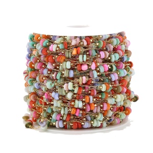 Chaîne de perles en pierre colorées au mètre |   Chaîne en acier inoxydable plaqué or 18 carats PVD pour la fabrication de bijoux DIY (bracelets, colliers) - Product Image 4