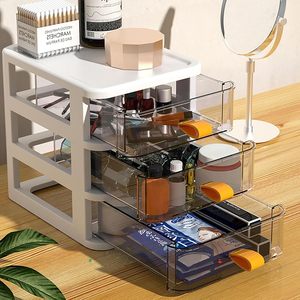 PP Plastic Multifunction <b>Desk</b> Organizer Injection Molded Rotating Storage Box 1-3L Capacity <b>Foldable</b> Cosmetic Cabinet Office - Product Image 3