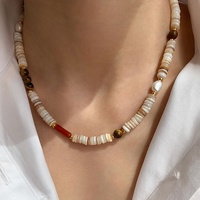 2024 nouveau naturel Beige coquille perlée ronde oeil de tigre pierre perle d'eau douce collier filles bijoux personnalisés