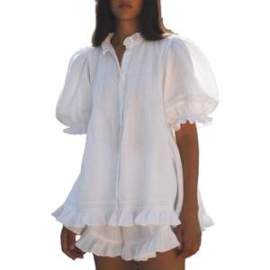 Conjunto de Dos Piezas Blanco Personalizado 2026 para Mujer, Camisa de Manga Abullonada y Pantalones Cortos, Tela Oxford Transpirable, Estilo Casual para Primavera/Verano, Tallas S, M, L, XL, 2XL - Product Image 4
